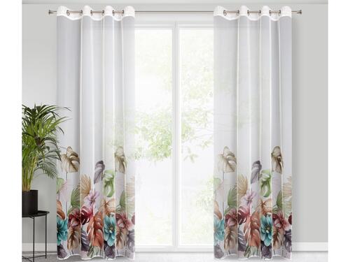 Dekoračná záclona s krúžkami - Nikola z ľahkej gázy v ekologickom štýle s kvetinami, 140 x 260 cm